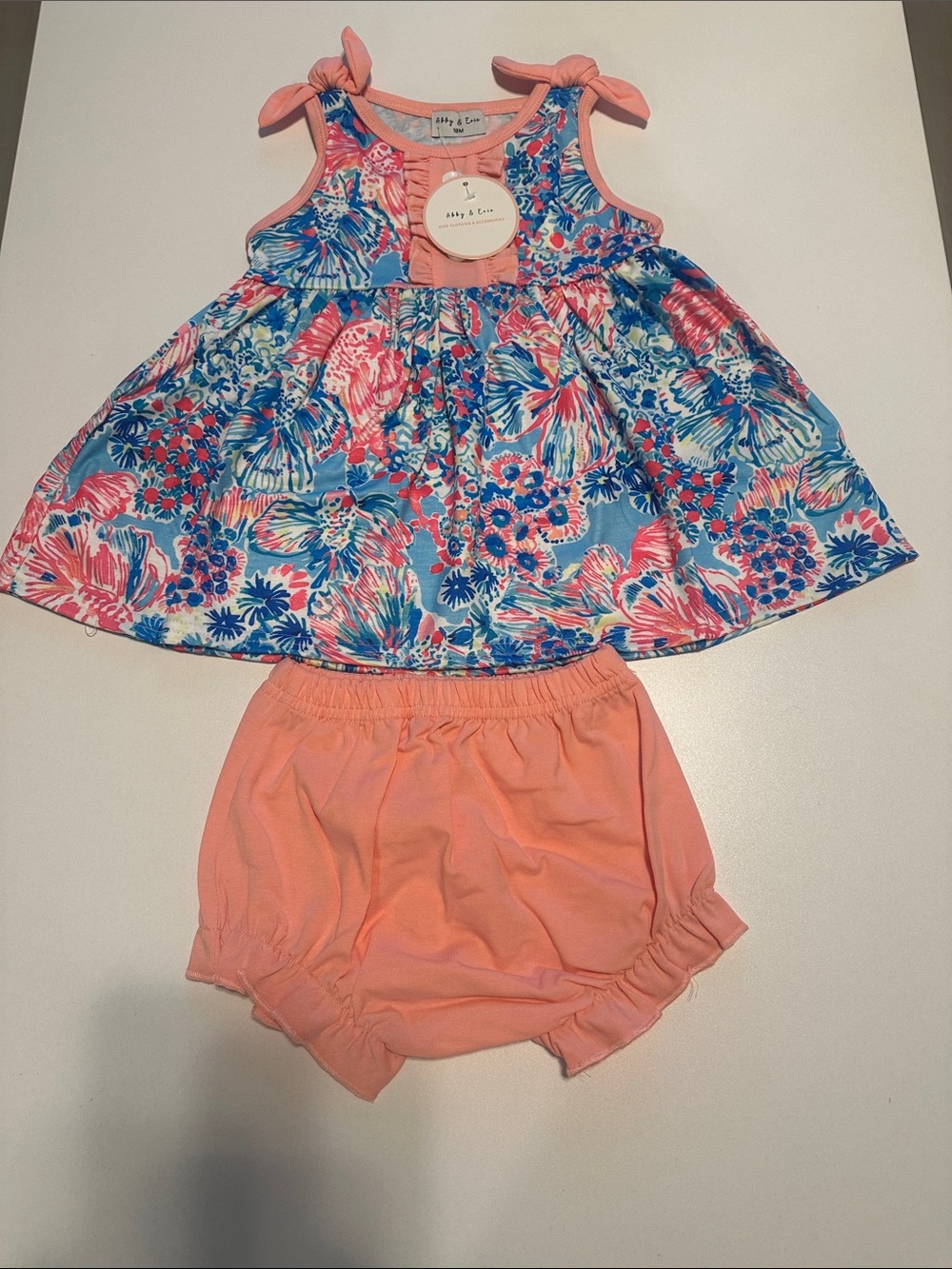 Pink tropical floral print ruffle bow bloomer set